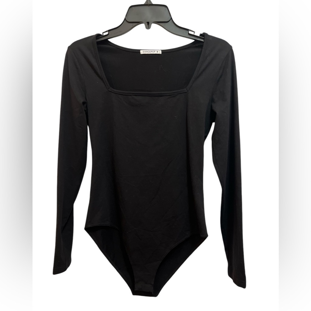 Mango Pop Women's Black Long Sleeve Square Neck Bodysuit Size M NWT